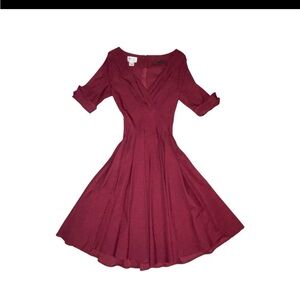 Unique Vintage Burgundy Long Sleeve Dress